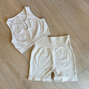 2 Piece Activewear Gym Workout Set in beige color
